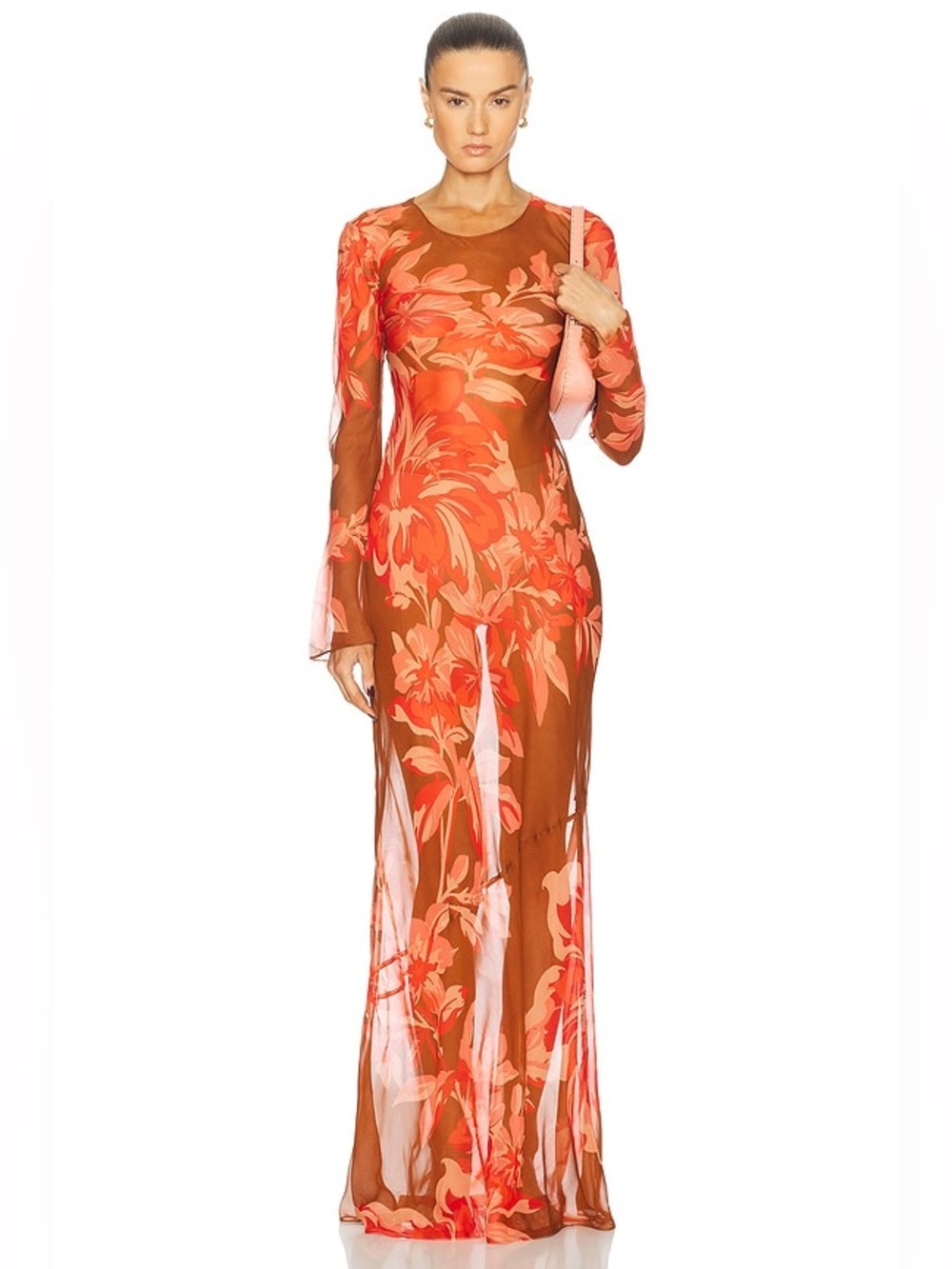 Retrofete Vienna Silk Dress Geranium Reverie Red Floral Sheer Maxi
